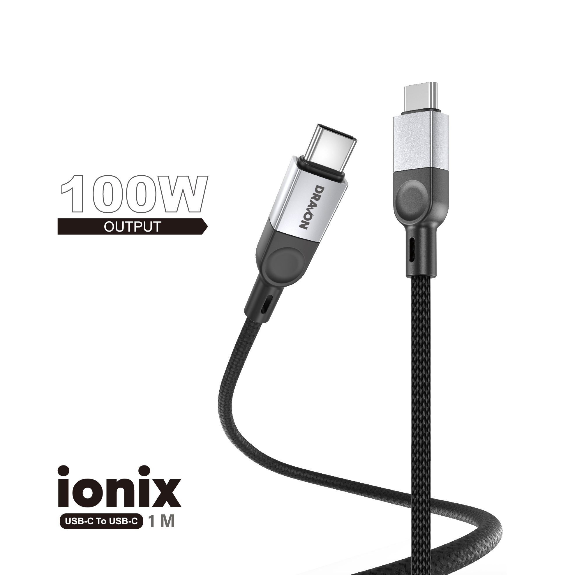 100W USB-C to USB-C Cable (DRAVON ionix) (1M) - Black