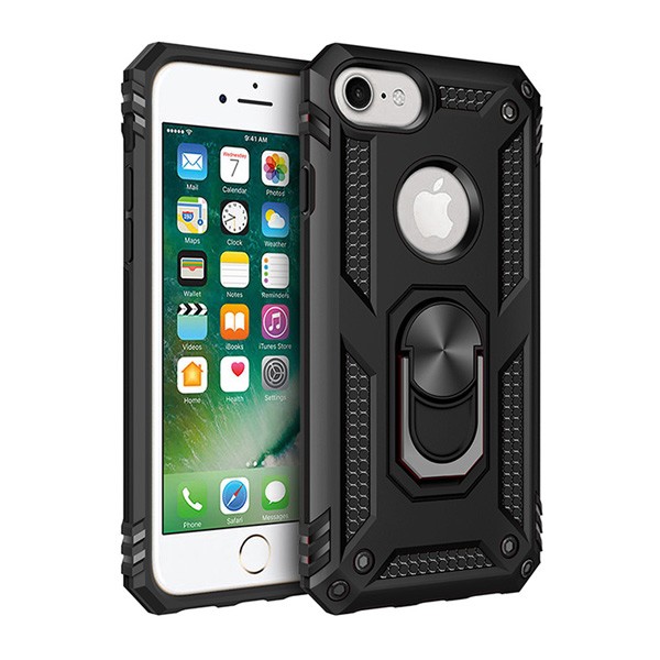 Armor Hybrid Military Case with Ring Kickstand for Apple iPhone 6/7/8 Plus - Black