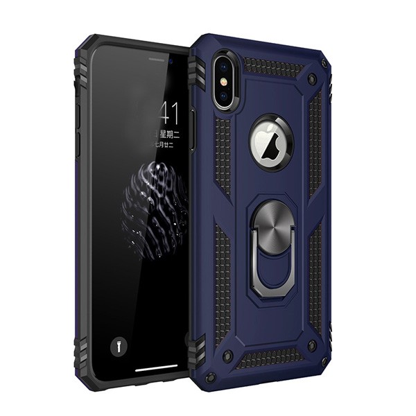 Armor Hybrid Military Case with Ring Kickstand for Apple iPhone XS Max - Navy Blue