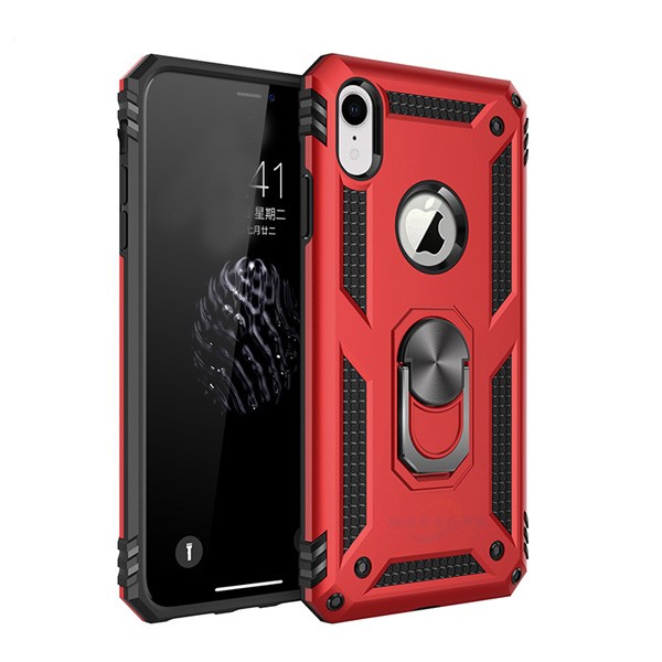 Armor Hybrid Military Case with Ring Kickstand for Apple iPhone XR - Red
