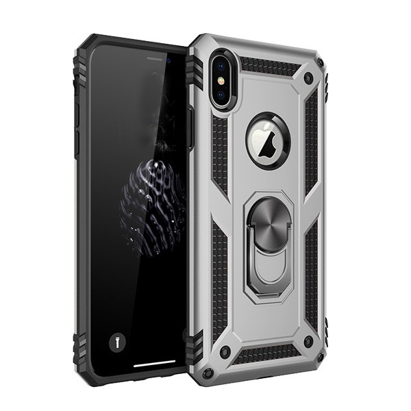 Armor Hybrid Military Case with Ring Kickstand for Apple iPhone XS Max - Silver