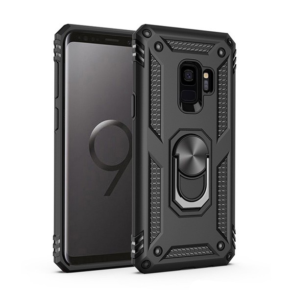 Armor Hybrid Military Case with Ring Kickstand for Samsung Galaxy A8 (2018) - Black