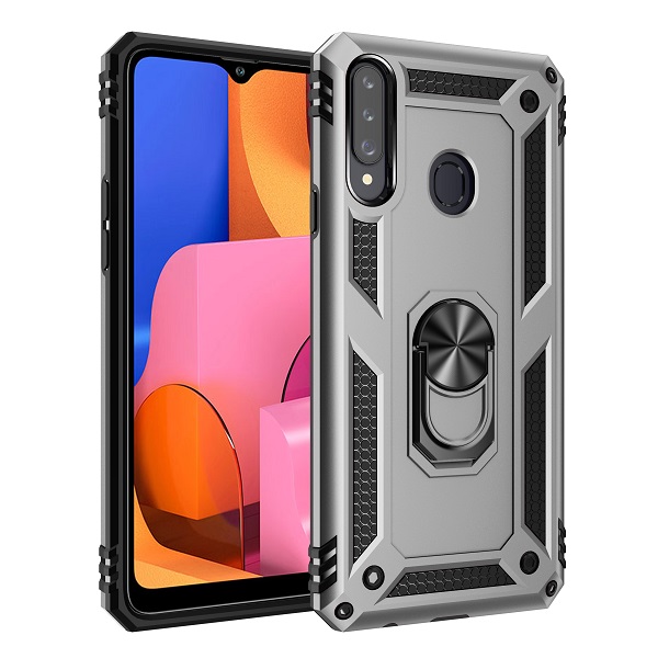 Armor Hybrid Military Case with Ring Kickstand for Samsung Galaxy A21 - Silver