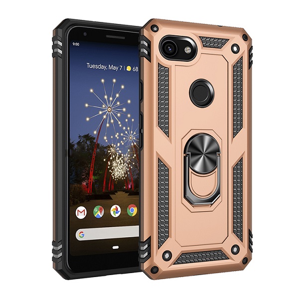 Armor Hybrid Military Case with Ring Kickstand for Google Pixel 3a - Rose Golden