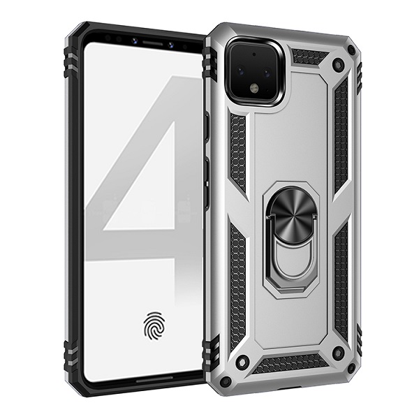 Armor Hybrid Military Case with Ring Kickstand for Google Pixel 4 XL - Silver