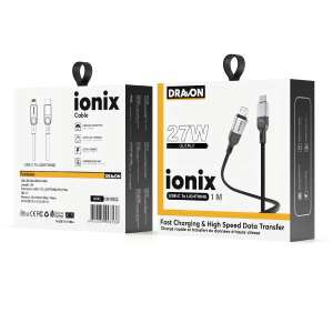 27W USB-C to Lightning Cable (DRAVON ionix) (1M) - Black