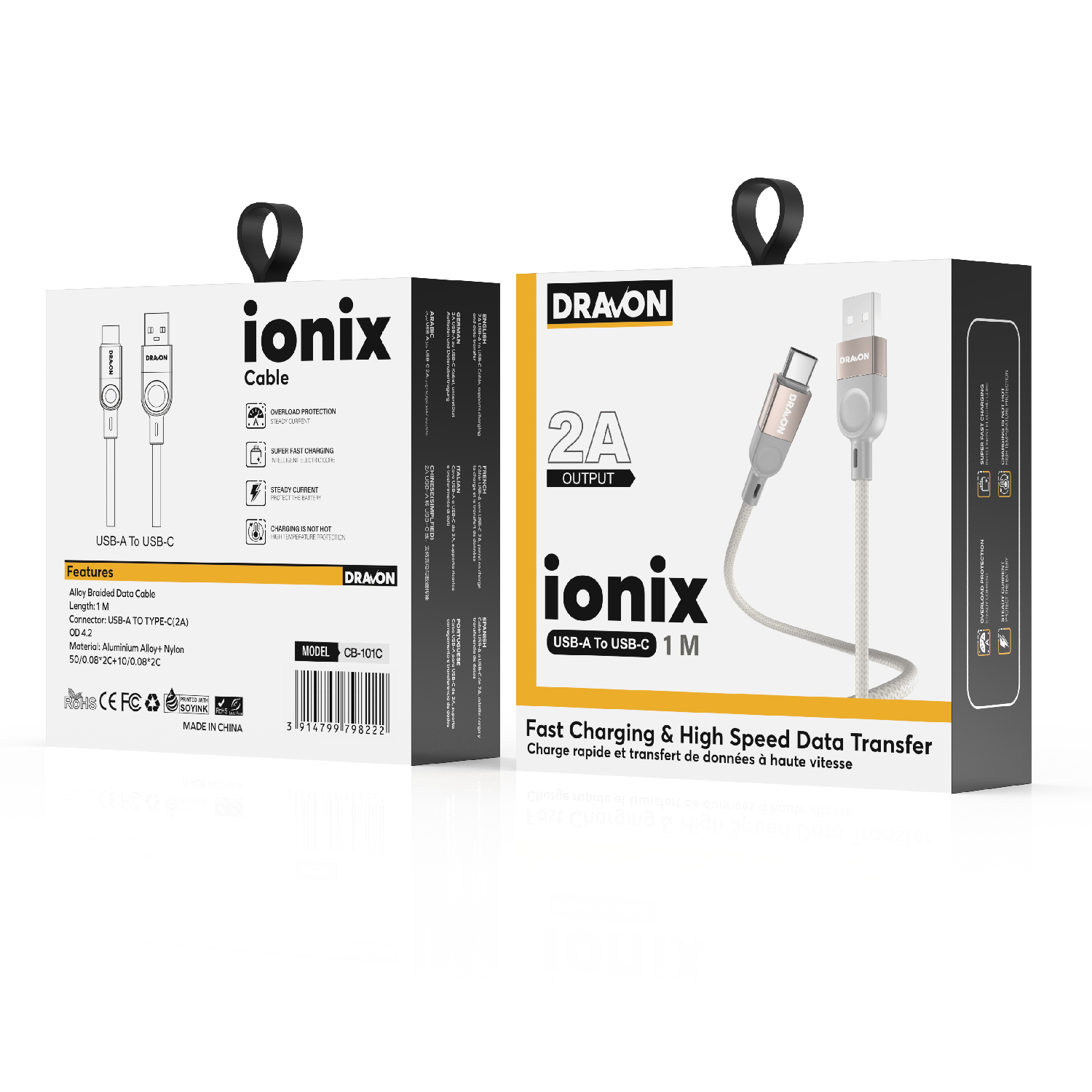 USB to USB-C Cable (DRAVON ionix) (1M) - Grey