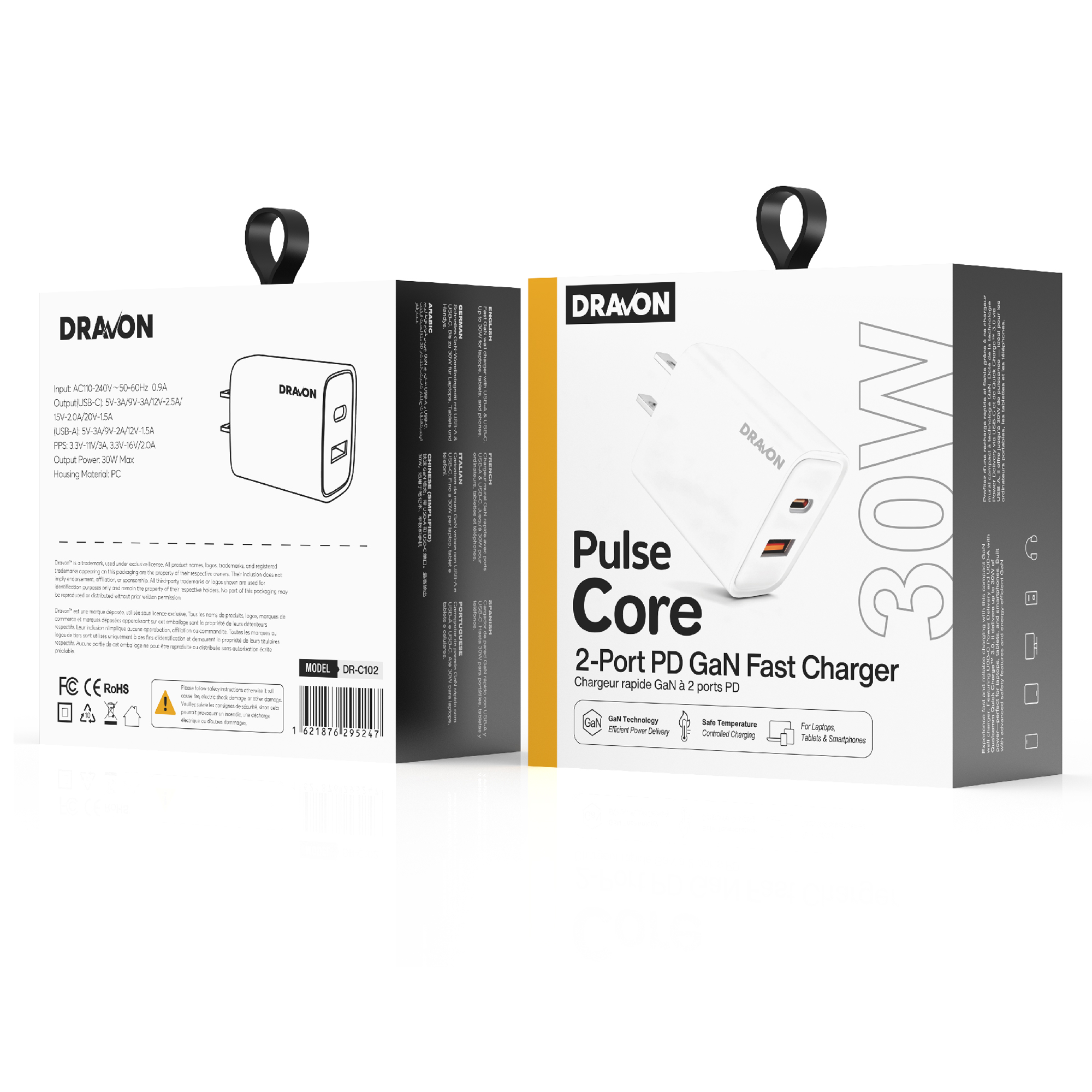 30W USB-A + USB-C GaN Wall Charger (DRAVON Pulse Core)