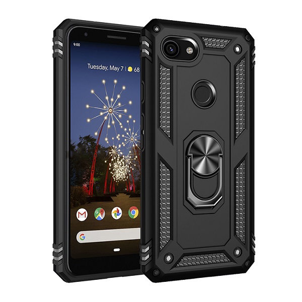 Armor Hybrid Military Case with Ring Kickstand for Google Pixel 3a - Black
