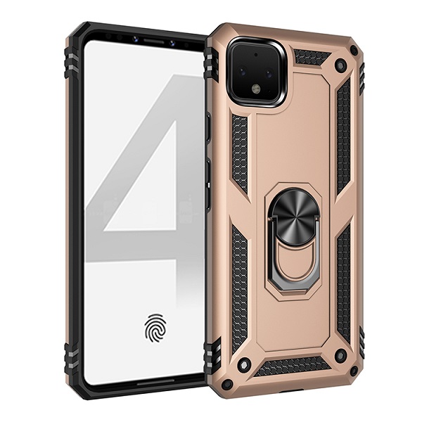 Armor Hybrid Military Case with Ring Kickstand for Google Pixel 4 XL - Golden