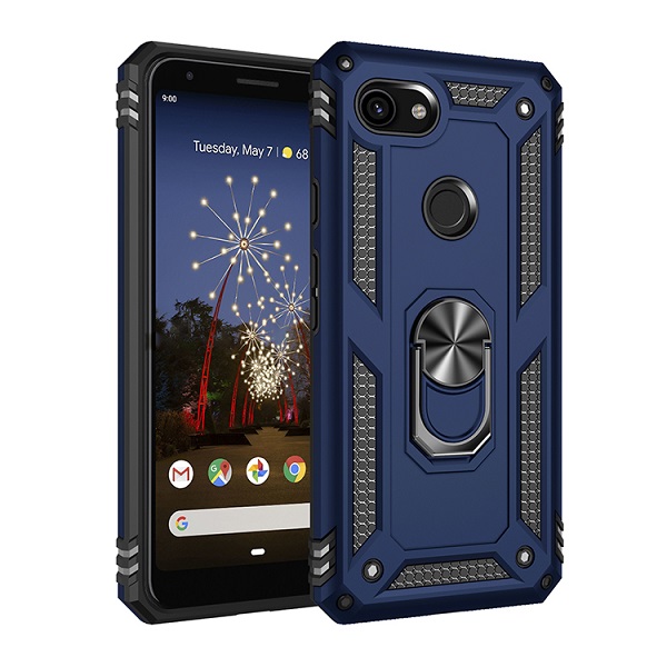 Armor Hybrid Military Case with Ring Kickstand for Google Pixel 3a - Navy Blue