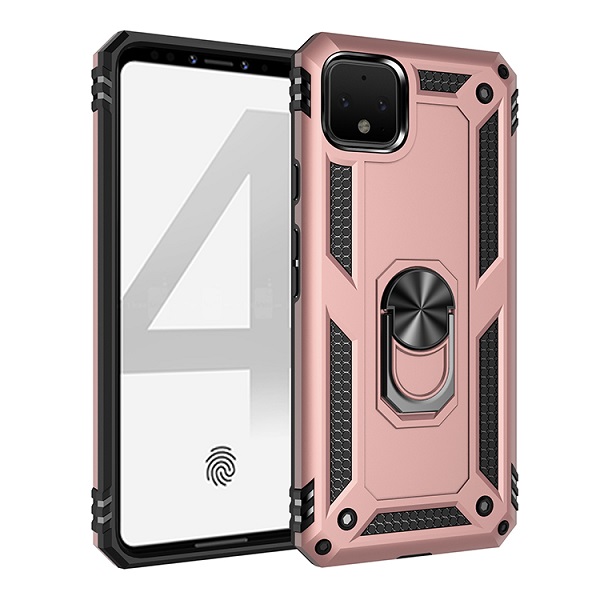 Armor Hybrid Military Case with Ring Kickstand for Google Pixel 4a - Rose Golden