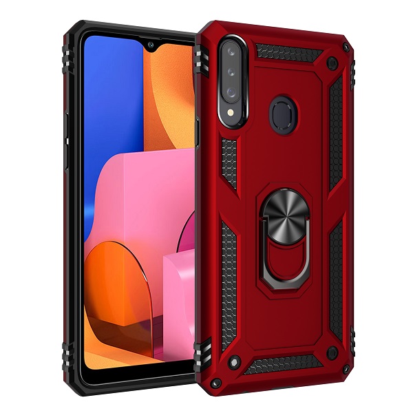 Armor Hybrid Military Case with Ring Kickstand for Samsung Galaxy A20S - Red