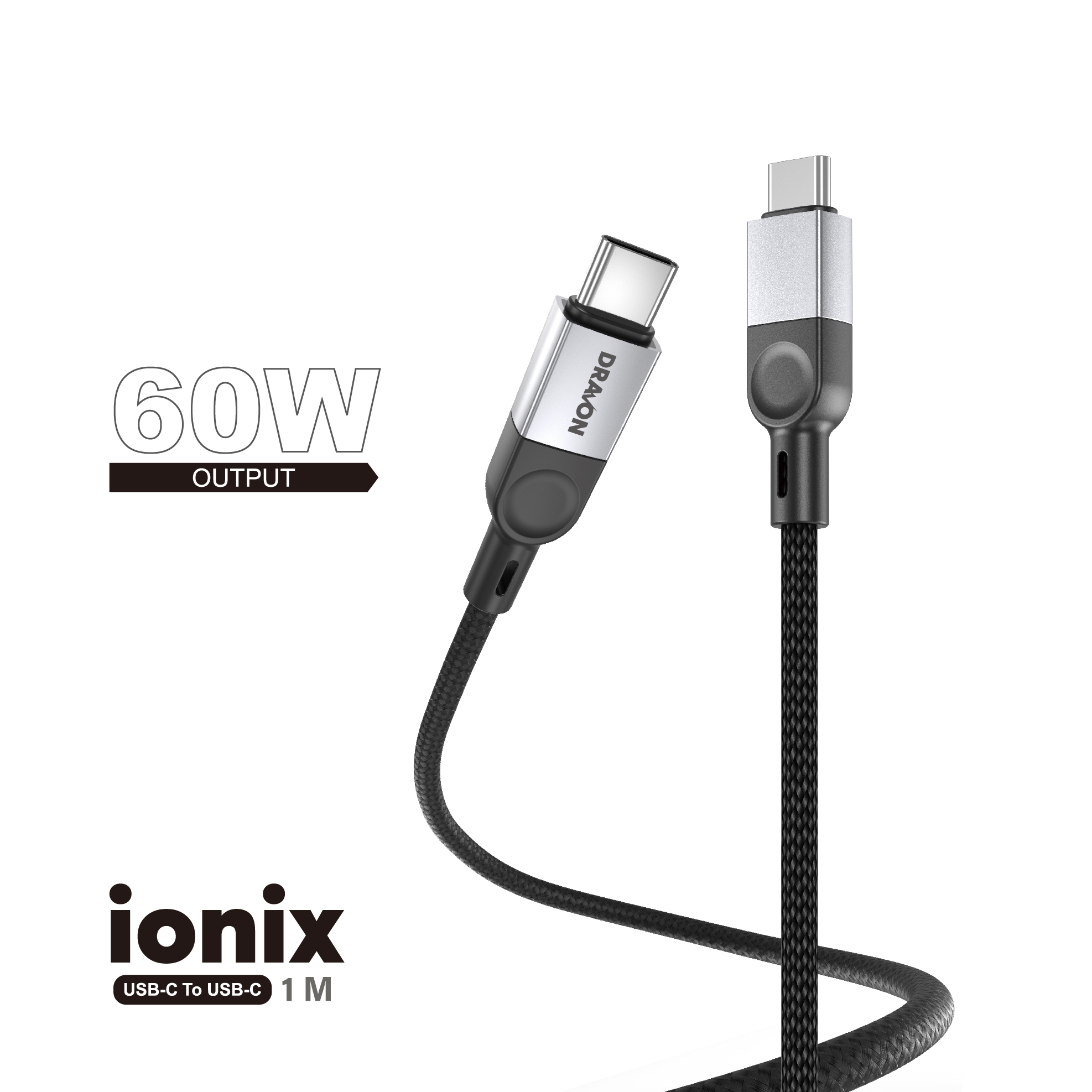 60W USB-C to USB-C Cable (DRAVON ionix) (1M) - Black