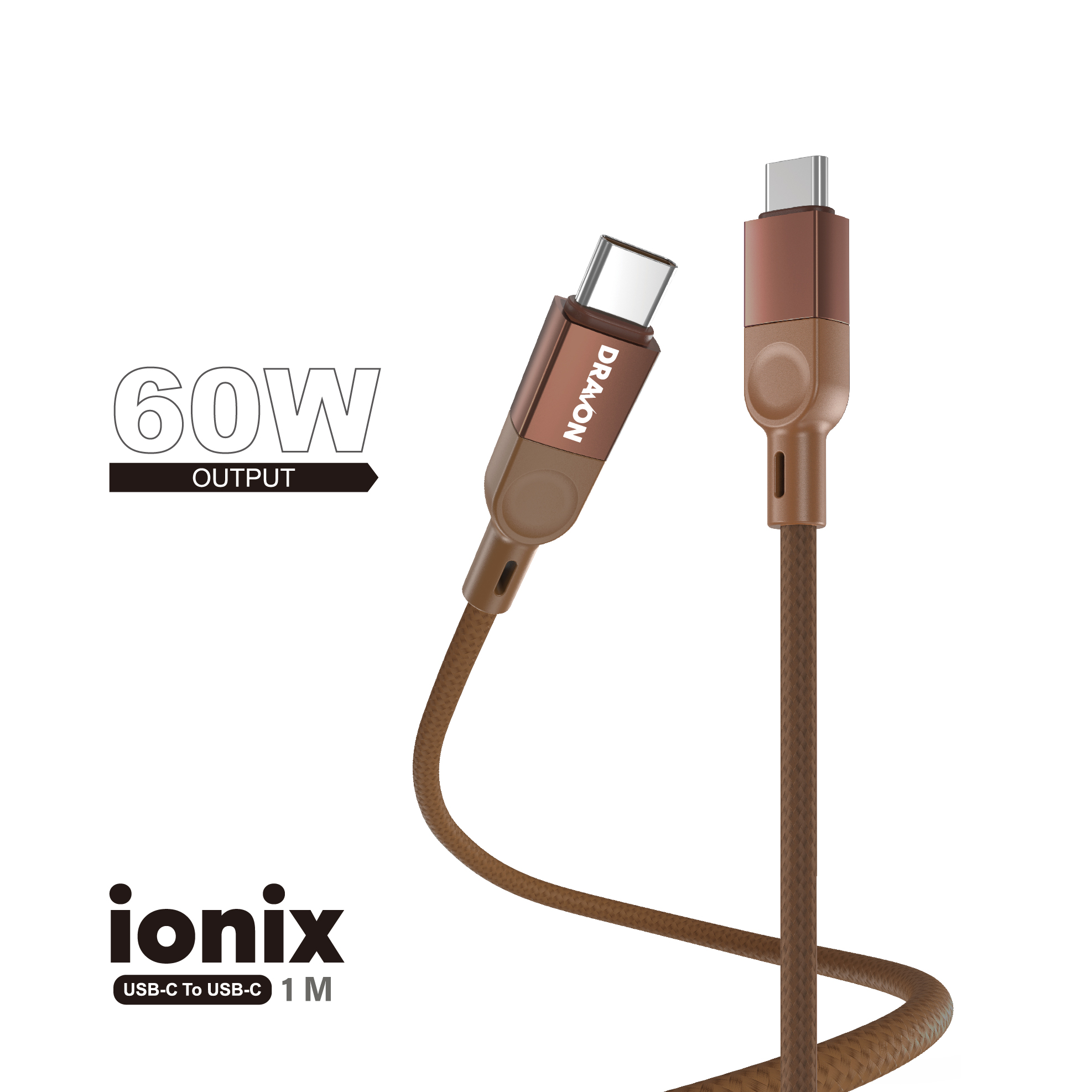 60W USB-C to USB-C Cable (DRAVON ionix) (1M) - Brown