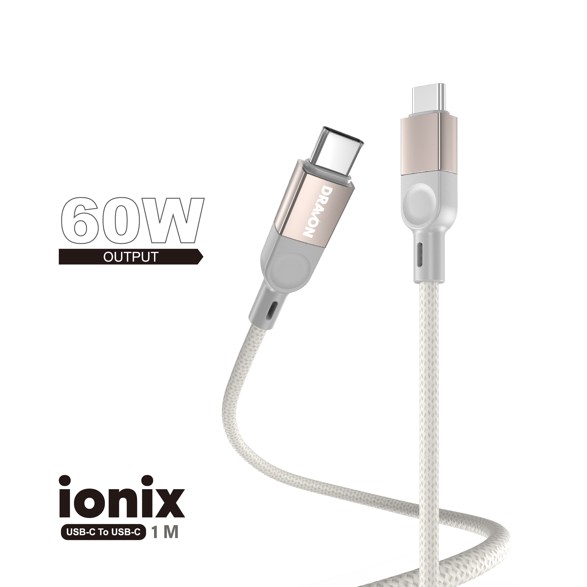 60W USB-C to USB-C Cable (DRAVON ionix) (1M) - Grey