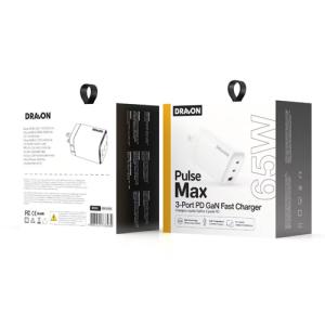 65W USB-A + 2X USB-C GaN Wall Charger (Dravon Pulse Max)