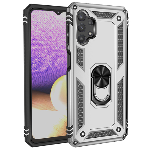Armor Hybrid Military Case with Ring Kickstand for Samsung Galaxy A32 5G - Silver