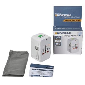 All In One Universal International Plug Adapter with Dual USB Output & 2400mA USB-C