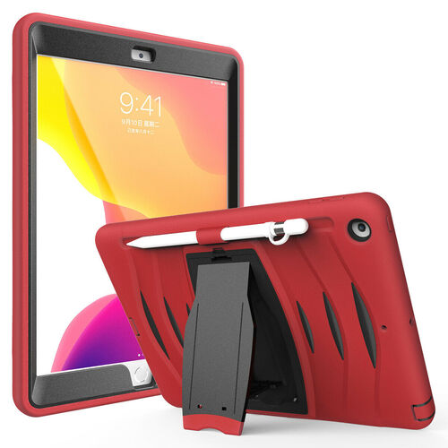 Shockproof Heavy Duty Rugged Defender Case for Apple iPad 7/8/9 10.2 - Red