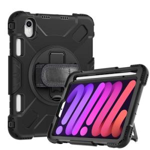 Armor Case with 360 Rotating Stand with Hand Strap for Apple iPad Mini 6 / Mini 7 - Black