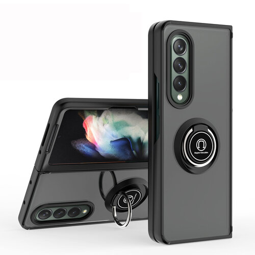 Armor Holder Matte Case with Ring Stand for Samsung Galaxy Z Fold3 5G - Black