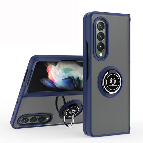 Armor Holder Matte Case with Ring Stand for Samsung Galaxy Z Fold3 5G - Navy Blue