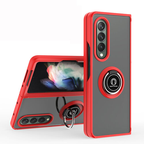 Armor Holder Matte Case with Ring Stand for Samsung Galaxy Z Fold3 5G - Red