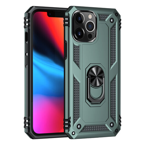 Armor Hybrid Military Case with Ring Kickstand for Apple iPhone 13 Pro Max - Dark Green