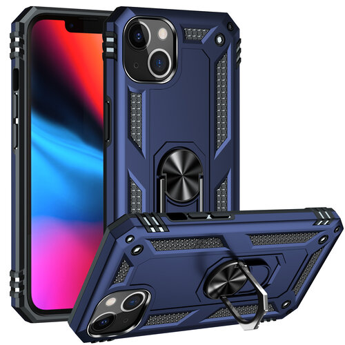 Armor Hybrid Military Case with Ring Kickstand for Apple iPhone 15 - Navy Blue