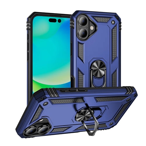 Armor Hybrid Military Case with Ring Kickstand for Apple iPhone 16 Plus - Navy Blue