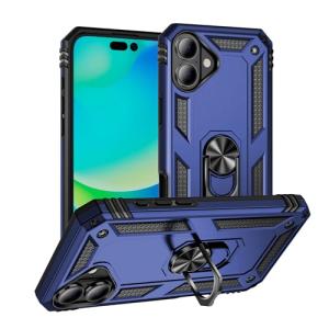 Armor Hybrid Military Case with Ring Kickstand for Apple iPhone 16 - Navy Blue