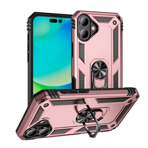 Armor Hybrid Military Case with Ring Kickstand for Apple iPhone 16 - Rose Golden