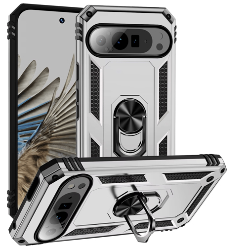 Armor Hybrid Military Case with Ring Kickstand for Google Pixel 8 - Silver