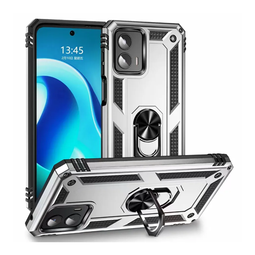 Armor Hybrid Military Case with Ring Kickstand for Moto G Play (2024) / Moto G 5G (2024) - Silver
