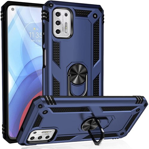 Armor Hybrid Military Case with Ring Kickstand for Moto G Stylus (2021) - Navy Blue