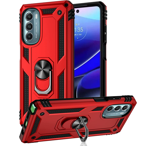 Armor Hybrid Military Case with Ring Kickstand for Moto G 5G (2022) - Red