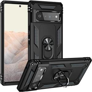 Armor Hybrid Military Case with Ring Kickstand for Google Pixel 6 - Black