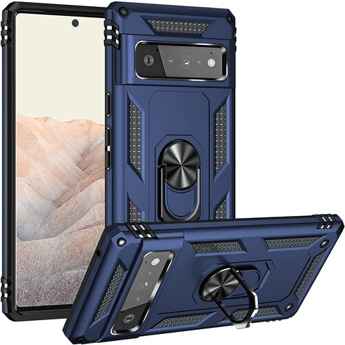 Armor Hybrid Military Case with Ring Kickstand for Google Pixel 6 Pro - Navy Blue