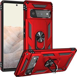 Armor Hybrid Military Case with Ring Kickstand for Pixel Google 6 Pro - Red