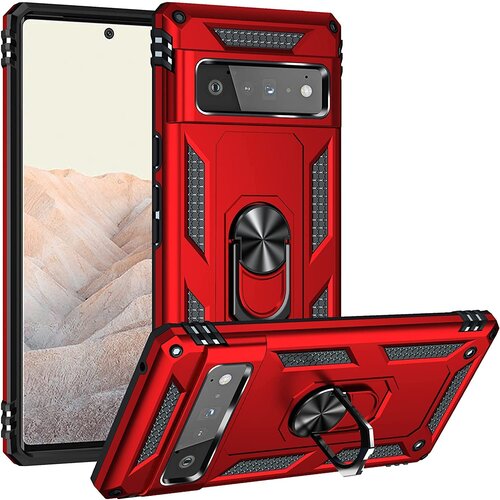 Armor Hybrid Military Case with Ring Kickstand for Pixel Google 6 Pro - Red