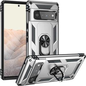 Armor Hybrid Military Case with Ring Kickstand for Google Pixel 6 - Silver