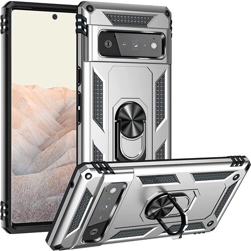 Armor Hybrid Military Case with Ring Kickstand for Google Pixel 6 - Silver