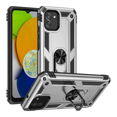 Armor Hybrid Military Case with Ring Kickstand for Samsung Galaxy A03 / A04E - Silver