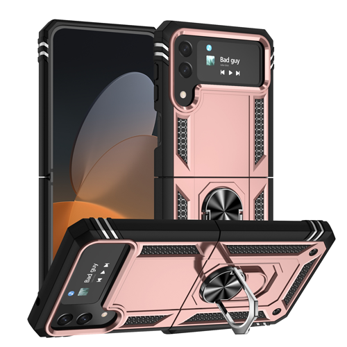Armor Hybrid Military Case with Ring Kickstand for Samsung Galaxy Z Flip 4 - Rose Golden