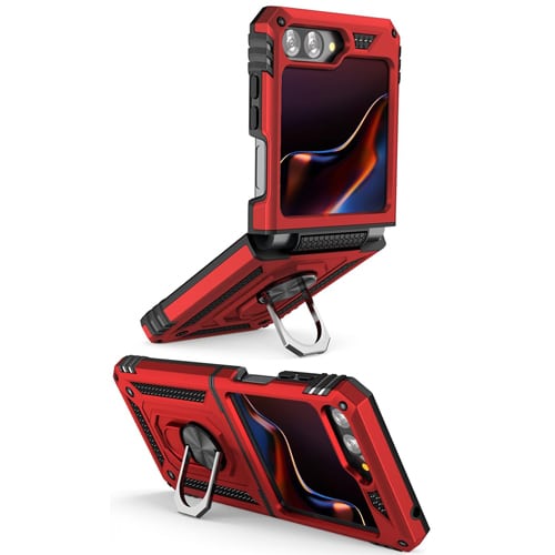 Armor Hybrid Military Case with Ring Kickstand for Samsung Galaxy Z Flip 7 - Red