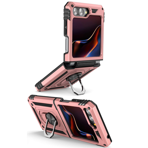 Armor Hybrid Military Case with Ring Kickstand for Samsung Galaxy Z Flip 7 - Rose Golden