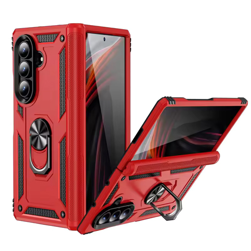 Armor Hybrid Military Case with Ring Kickstand for Samsung Galaxy Z Fold 7 - Red