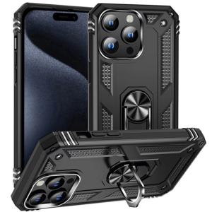 Armor Hybrid Military Case with Ring Kickstand for Apple iPhone 16 Pro - Black