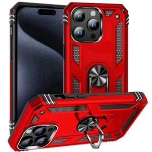 Armor Hybrid Military Case with Ring Kickstand for Apple iPhone 16 Pro - Red